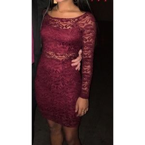 Long sleeve, maroon, lace dress